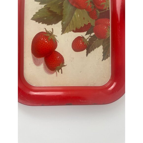 Vintage Rectangular Metal Tray Strawberry Design 14" x 9" Retro Kitchen Decor - Picture 5 of 7
